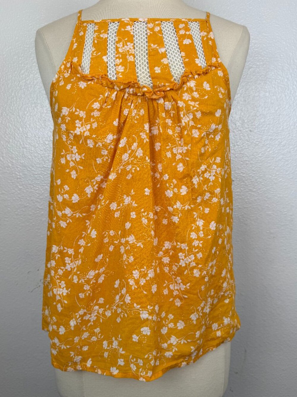 ANTHROPOLOGIE Maeve Martell Yellow Mustard 100% Cotton Floral Halter Size S